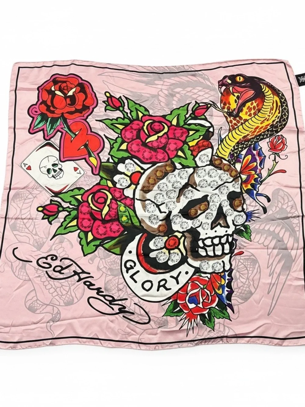 Ed Hardy 2 Piece White and Pink Bandana Scarves Tattoo Skull Tiger Y2K